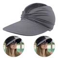 Women's dark gray sports sun visor hat with wide brim and cross pleat detail - Dark Gray