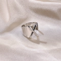 Silver wide band stainless steel open ring with letter X design on silk background - Letter X / Silver