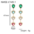 18K gold plated stainless steel drop earrings with multi-colored heart-shaped crystals - Gold Color Multi-colored Rhinestone (NMSE-C149-1)
