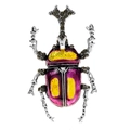 Vintage beetle brooch with purple yellow enamel and crystals on a silver base - Purple & Yellow