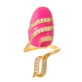 Golden nail ring with pink enamel and zircon stones, featuring an adjustable open band - Pink Enamel Adjustable Open Ring (K-1066)