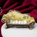 Miniature vintage sofa jewelry box in yellow with five ring slots for display - Yellow Silk Black Gold Sofa (Style A-13)