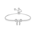 Detailed close-up of a silver bow tennis bracelet with sparkling cubic zirconia stones - Silver Bow Knot Bracelet