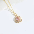 Collana dorata con ciondolo a goccia in pietra rosa e zirconi bianchi brillanti - Rosa