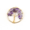 Golden tree of life pendant with purple amethyst crystals on a white background - 3cm / Gold + Amethyst