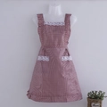 Stylish red and white checkered canvas apron with lace trim and double pockets - Polyester Double Layer - Wine Red