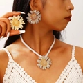 Exaggerated retro conch shell jewelry set including matching earrings and necklace - Gold Flower Jewelry Set