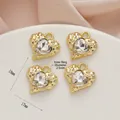 Golden heart-shaped charm with sparkling rhinestone and wavy metal texture, 18mm size - 519# Gold - White Zirconia