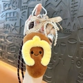 Cute brown plush slipper keychain accessory with pearls and gingham bow decoration for bags - Squeaky Plush Slipper Pendant / Brown