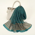 Peacock green chiffon scarf with camel vintage geometric print draped on a handbag - Dark Cyan (Paisley Geometric)