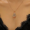 Collier avec pendentif sapin de Noël doré et émail rouge et vert sur une chaîne fine - Sapin de Noël Peint (7633)