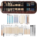 Clay sculpting tool set with wooden handles and black storage case for DIY pottery art - 44-piece Clay Tool Set / Pencil Case