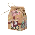 Boîte cadeau de Noël en papier kraft avec motif train rouge et fermeture en chanvre - 2023 Maison de Noël Étiquette Carrée