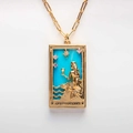 Collana tarocchi dorata con ciondolo Regina di Coppe in smalto turchese e sirena - Regina di Coppe