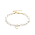 Macro view of natural freshwater pearl bracelet with zircon-set letter C pendant - Letter C