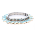Detail of silver modular link bracelet featuring blue cartoon bunny charms in high quality - 0025 - Blue Background With Pink Bow And Gold Trim 1 Section