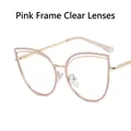 Pink and gold cat-eye glasses frame with clear lenses and chic hollowed-out metal temples - Pink Frame Clear Lens