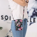 Vertical floral canvas mobile phone crossbody bag in black with pink rose patterns - Pink Large Flower