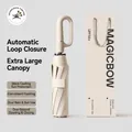 Off-white automatic large folding umbrella with unique ring handle and gift box - Extra Large 20 Ribs - Buckle Series / Sycamore Beige
