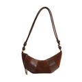 Borsa a tracolla retrò marrone scuro in pelle scamosciata e liscia con spallina annodata - Marrone