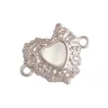 Silver textured heart connector with mother of pearl inlay and double loops - Lava Heart Mother of Pearl Silver