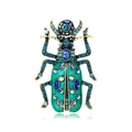 Vintage Emaille-Käfer-Brosche in Grün mit blauen Kristallen und Gold-Finish auf Spiegel - Seeblauer Käfer
