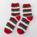 Thick coral fleece Christmas socks featuring festive red, white, and green stripes - One Size / 3 Stripes Style