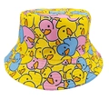 Close-up of colorful cartoon duck print on high-quality fabric bucket hat - Colorful Duck