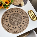 Set de table rond en jute avec imprimé rétro noir et texture tissée bohème pour la table - Style 2 Noir