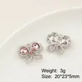 Pendentif noeud argenté avec cristaux roses et perles, taille 20x23x5mm et 3g - Prix à l'unité / Design de Nœud Papillon (6#)