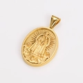 Makro-Detail des goldenen religiösen Anhängers mit geprägtem Jungfrau-Maria-und-Kind-Motiv - Gold (Ohne Kette)