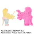 Silicone mold for girl figure cake decor with golden hair and blue dress details - Style 2-Wavy Hair Girl / Pink
