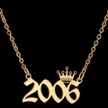Golden 2006 birth year number necklace with crown detail and stainless steel cross chain - 2006 / Gold
