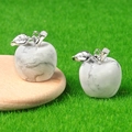 Mini apple pendant crafted in white marble stone with silver leaf detail and loop - Howlite