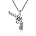 Hip-hop silver revolver pistol pendant necklace with stainless steel box chain for men - Steel Color + 3mm*60cm Chain