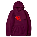 Burgundy Valentine hoodie featuring heart puzzle and me you print with front pocket - S / Tops / Burgundy
