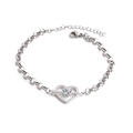 Bracciale a cuore e freccia color argento con micro-pave di zirconi e catena in acciaio - Cuore con freccia