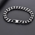 Polished stainless steel Cuban link bracelet for men with flat buckle closure - 19cm / 10.5mm Width Black