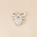 Silver bow and heart zircon pendant in 18K gold-plated copper for DIY jewelry making - Pave Heart Bow (PJ0468) / Silver