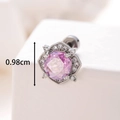 Pink rose-cut gemstone stud earring with halo crystal stones in silver steel setting - Rose Red (Single)