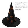Schwarzer Halloween Hexenhut mit Kürbis-Druck und Maßen aus leichtem Netzstoff - Schwarzer Hexenhut mit Kürbisdruck