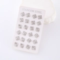 Set of 12 pairs of geometric rhombus stainless steel stud earrings with striped texture - Rhombus (12 Pairs/Card) / Steel