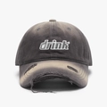 Vintage washed charcoal baseball cap with drink embroidery and distressed brim details - Adjustable / Dark Gray