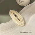 Vintage style cream white BB hair clip with rows of luminous pearls, 7.5cm size - Hollow Oval Pearl