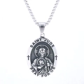 Pendente Saint Jude in argento lucido con incisione Pray For Us in stile religioso - Colore Acciaio Senza Catena (A0702)