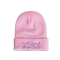 Detail shot of pink ribbed beanie showing fine knit texture and BABYGIRL 3D embroidery - M (56-58cm) / Pink
