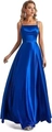 Close-up of royal blue satin evening gown featuring delicate straps and a flat neckline - US size 2 / Royal Blue