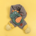 Kids knitted scarf with a cute 3D green dinosaur and soft yellow pompom detail - Grey-Scarf