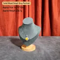 Small grey velvet bust jewelry display stand with solid wood base and necklace - Small / Gray
