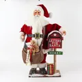 60cm Santa Claus figurine in red velvet with letters postbox and wooden snow base - Style 38 Velvet Outfit Holding Soft Cloth Bag 60cm